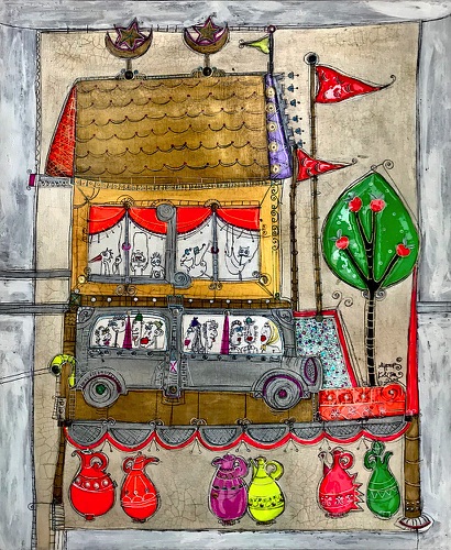 Ayfer Kalsın, 60x50 cm, mixed media on canvas, 2023 Journey / Seyrüsefer series